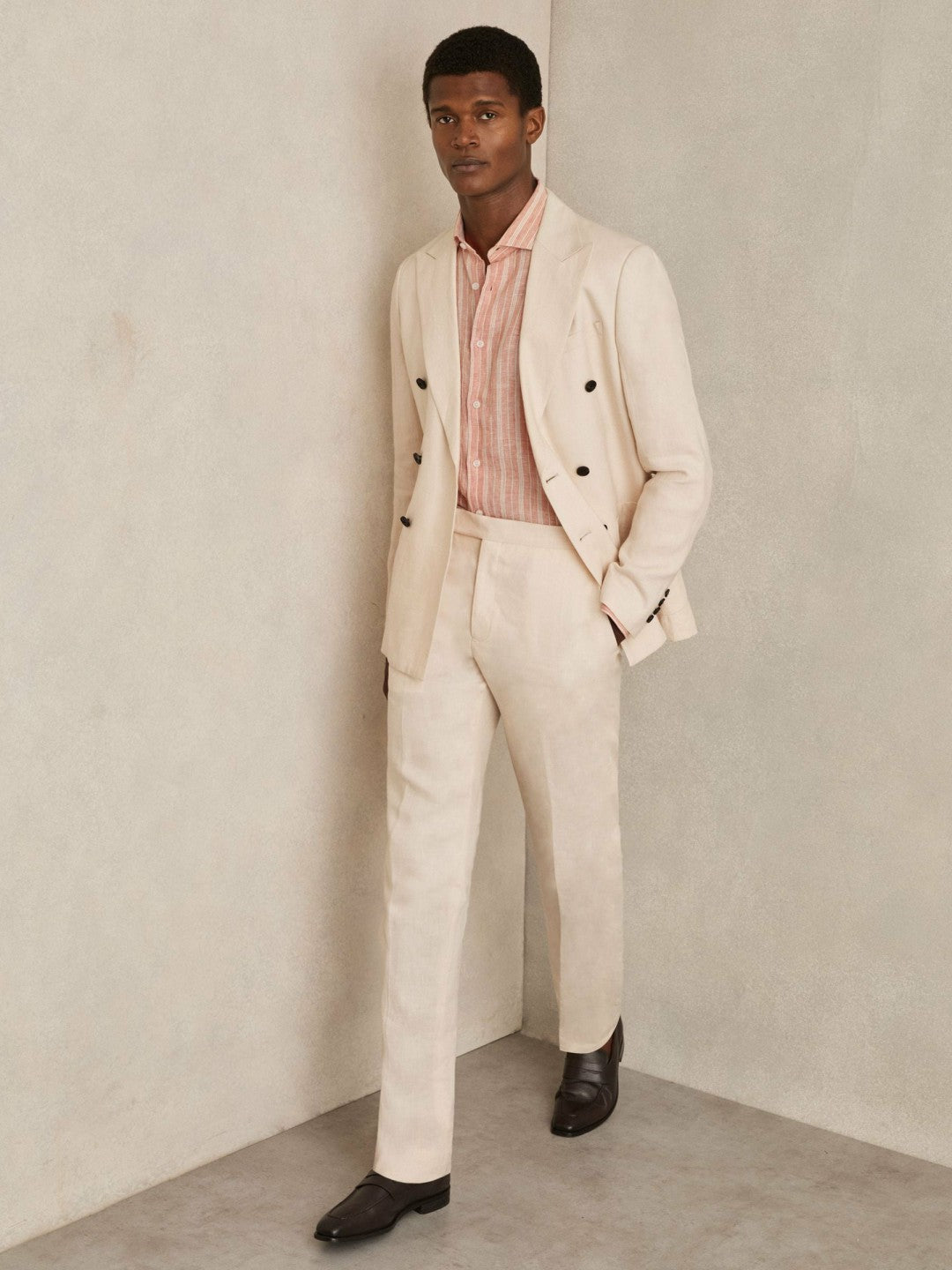Linen Striped Long Sleeve Shirt in Pink Rose/White Bengal Stripe | Reiss Sale