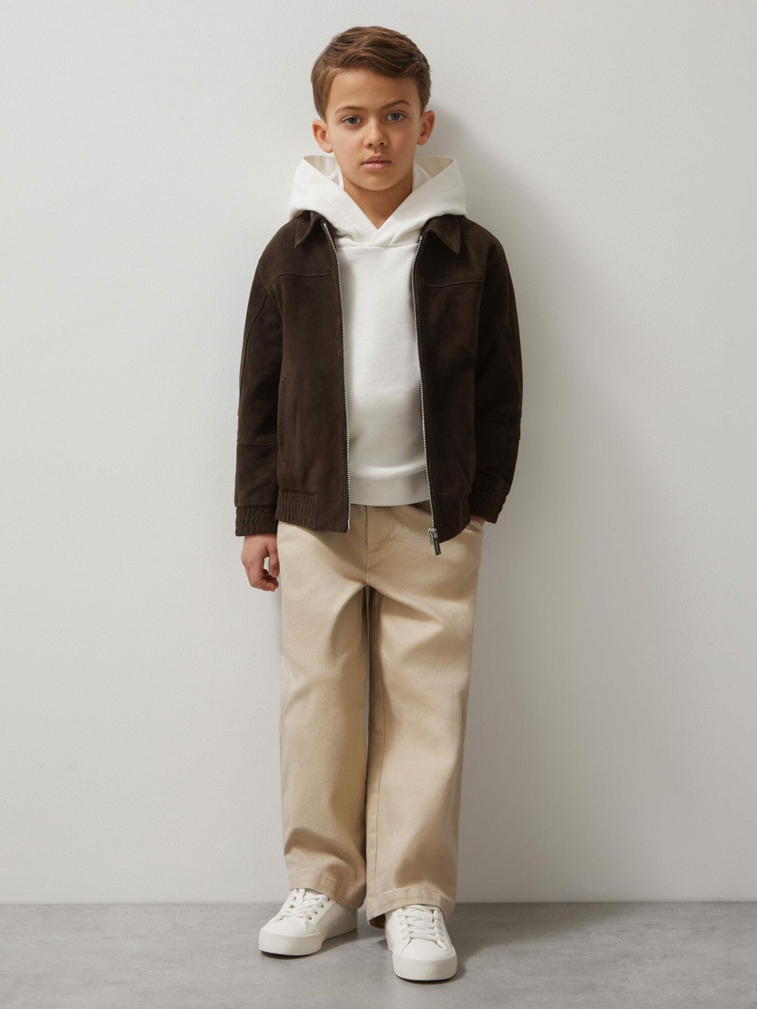 13-14 yrs Unisex Fit McLaren F1 Team Suede Bomber Jacket in Distressed Brown | Reiss