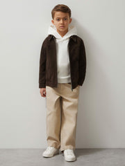 13-14 yrs Unisex Fit McLaren F1 Team Suede Bomber Jacket in Distressed Brown | Reiss
