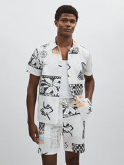 Les Deux Cotton Graphic-Print Shirt in Ivory Print | Reiss Onsale