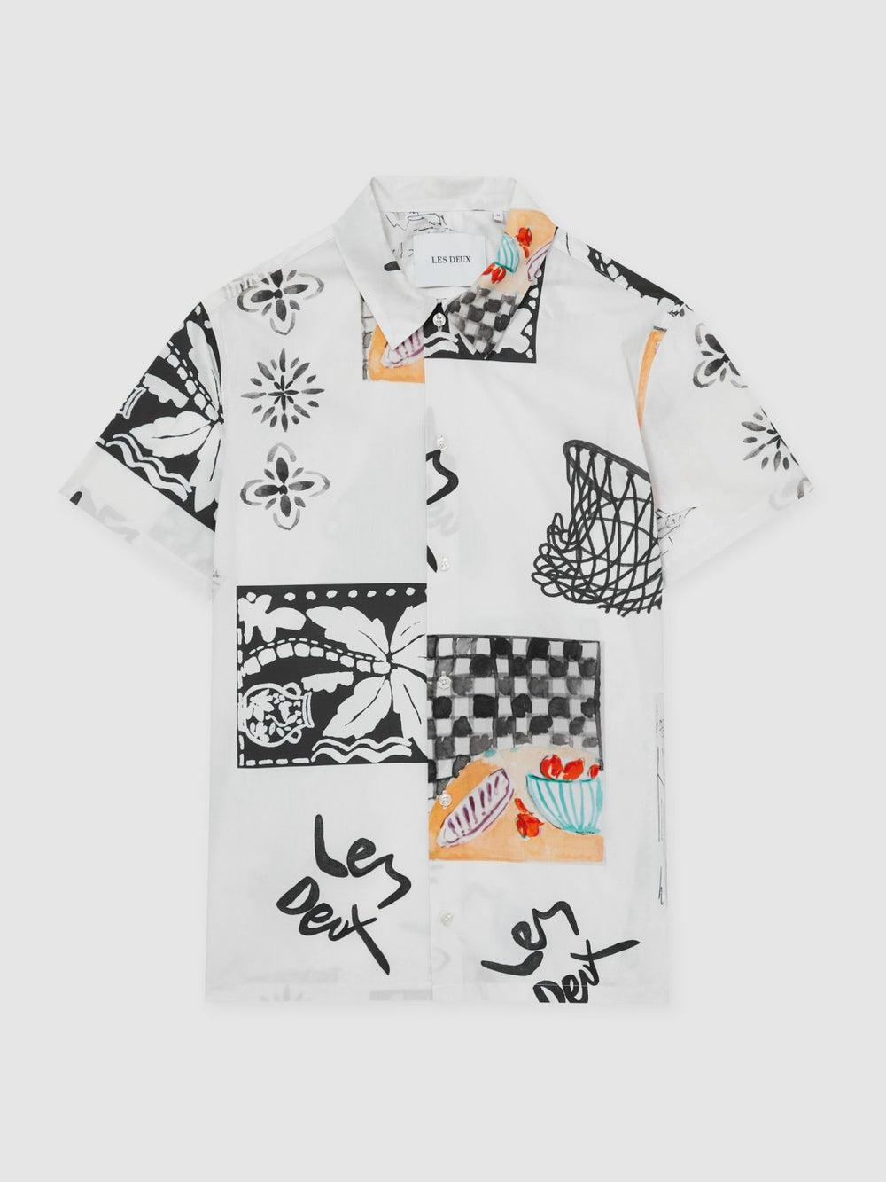 Les Deux Cotton Graphic-Print Shirt in Ivory Print | Reiss Onsale