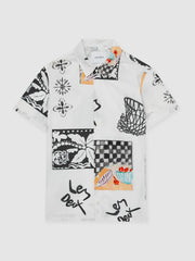 Les Deux Cotton Graphic-Print Shirt in Ivory Print | Reiss Onsale