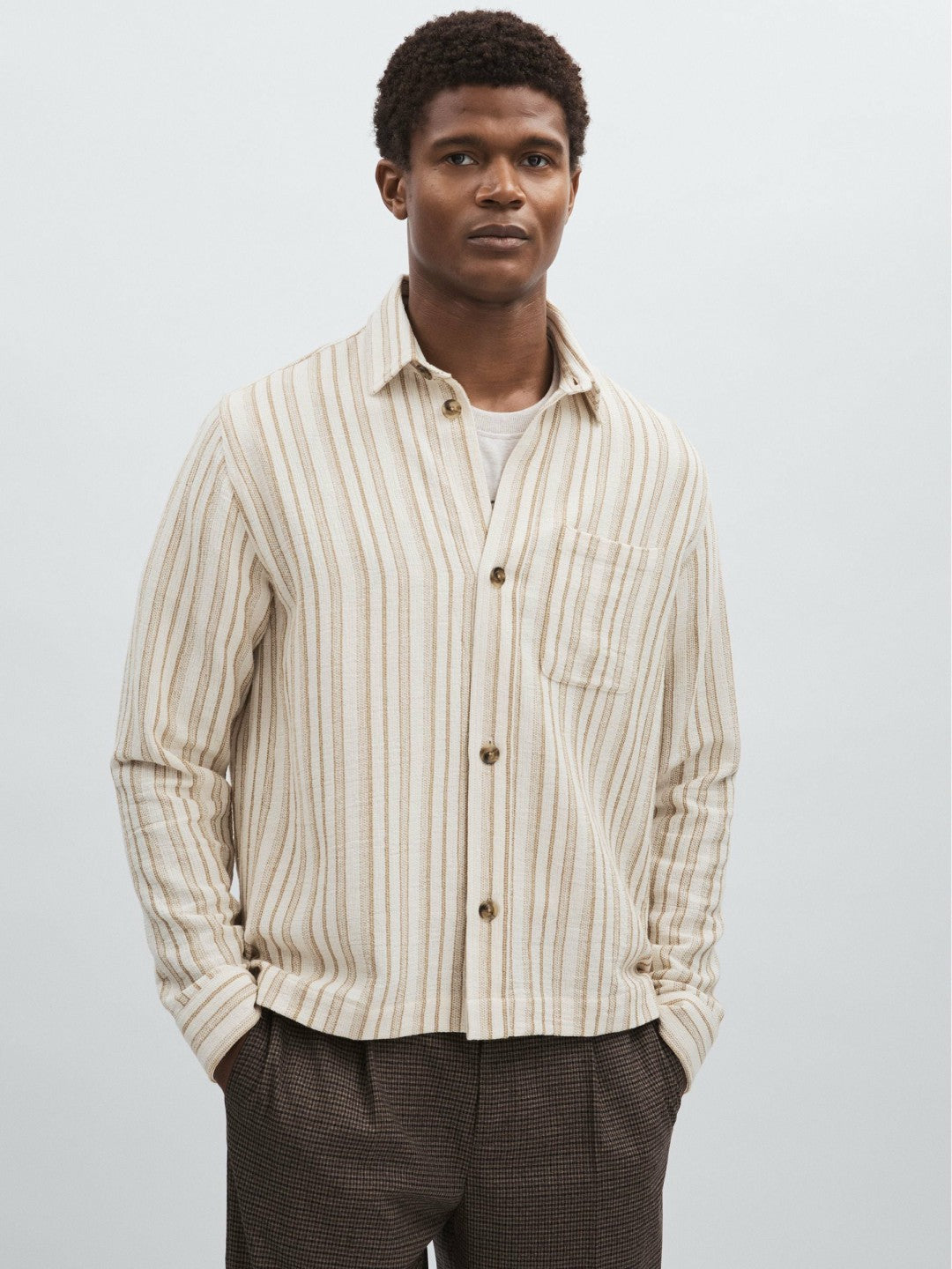 Les Deux Cotton-Blend Stripe Overshirt in Ivory | Reiss Near Me