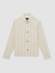 Les Deux Cotton-Blend Stripe Overshirt in Ivory | Reiss Near Me