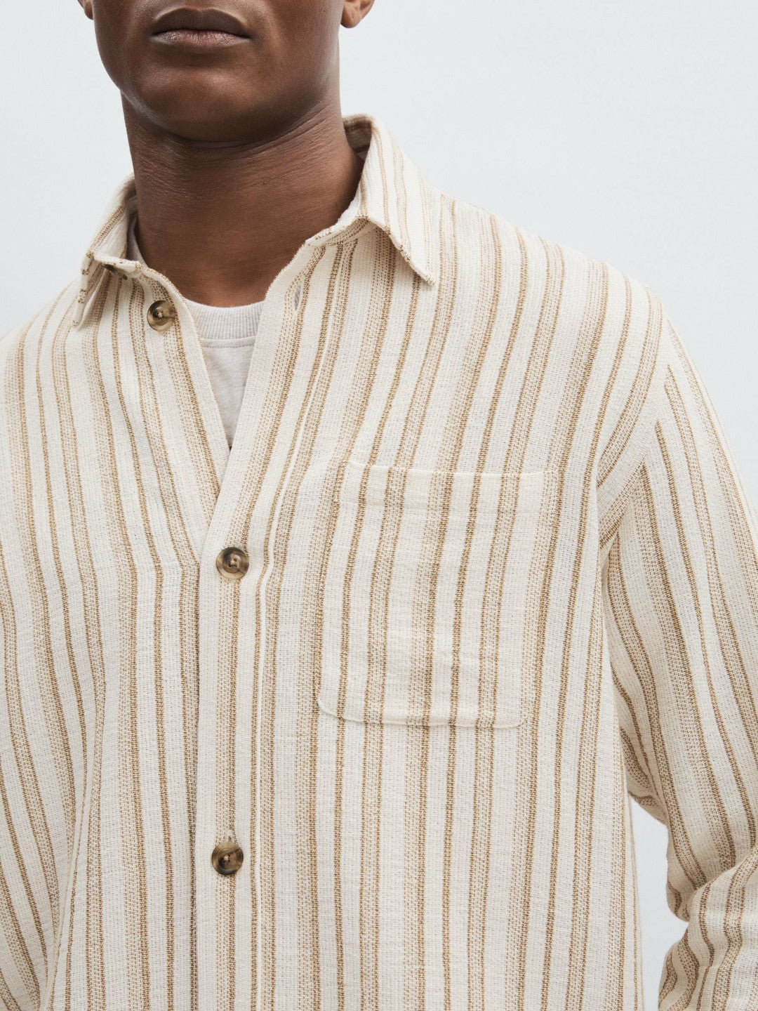 Les Deux Cotton-Blend Stripe Overshirt in Ivory | Reiss Near Me