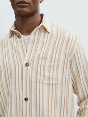 Les Deux Cotton-Blend Stripe Overshirt in Ivory | Reiss Near Me