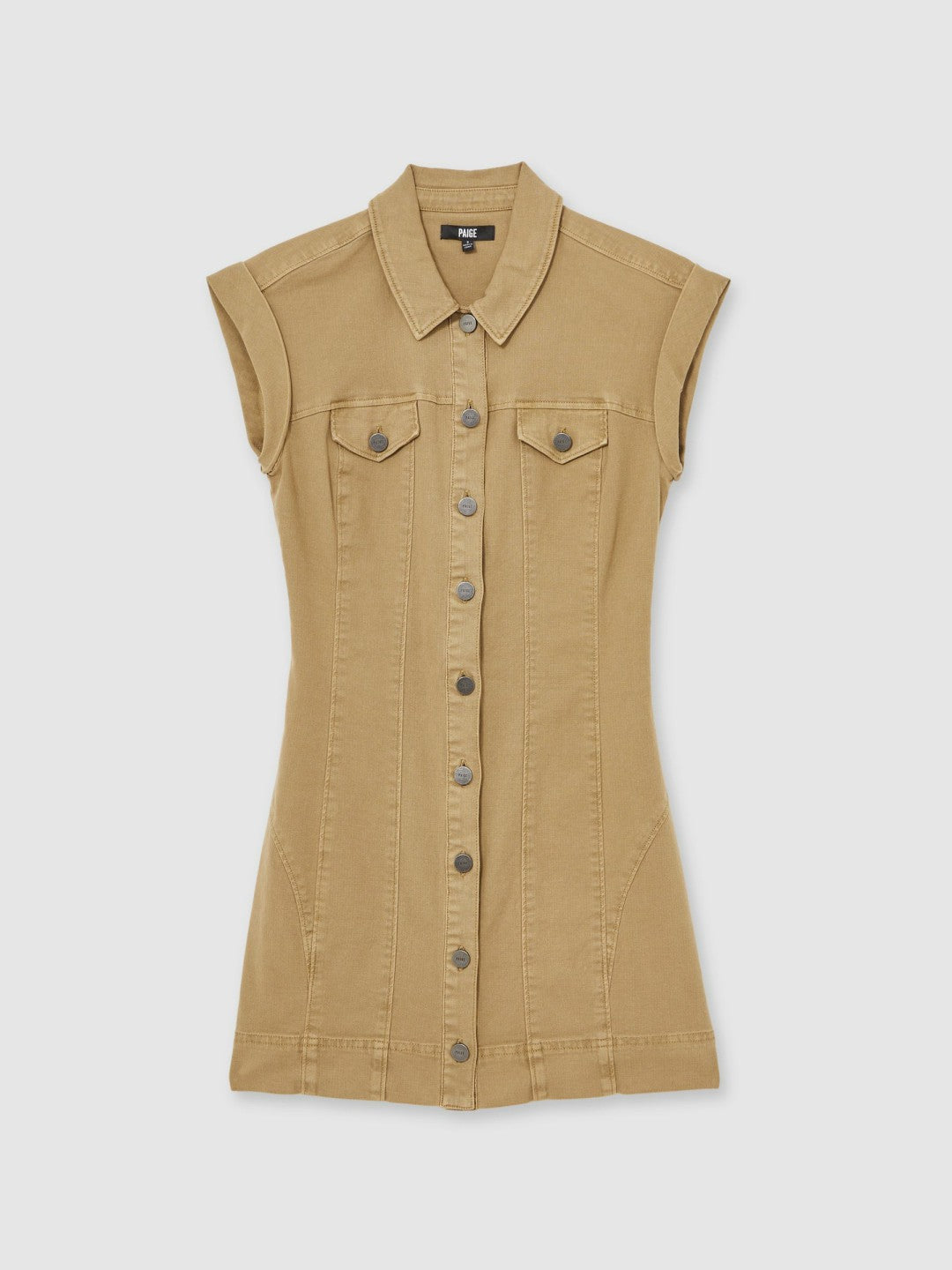 Paige Fern Beige Denim Button Through Mini Dress in Fern Beige | Reiss