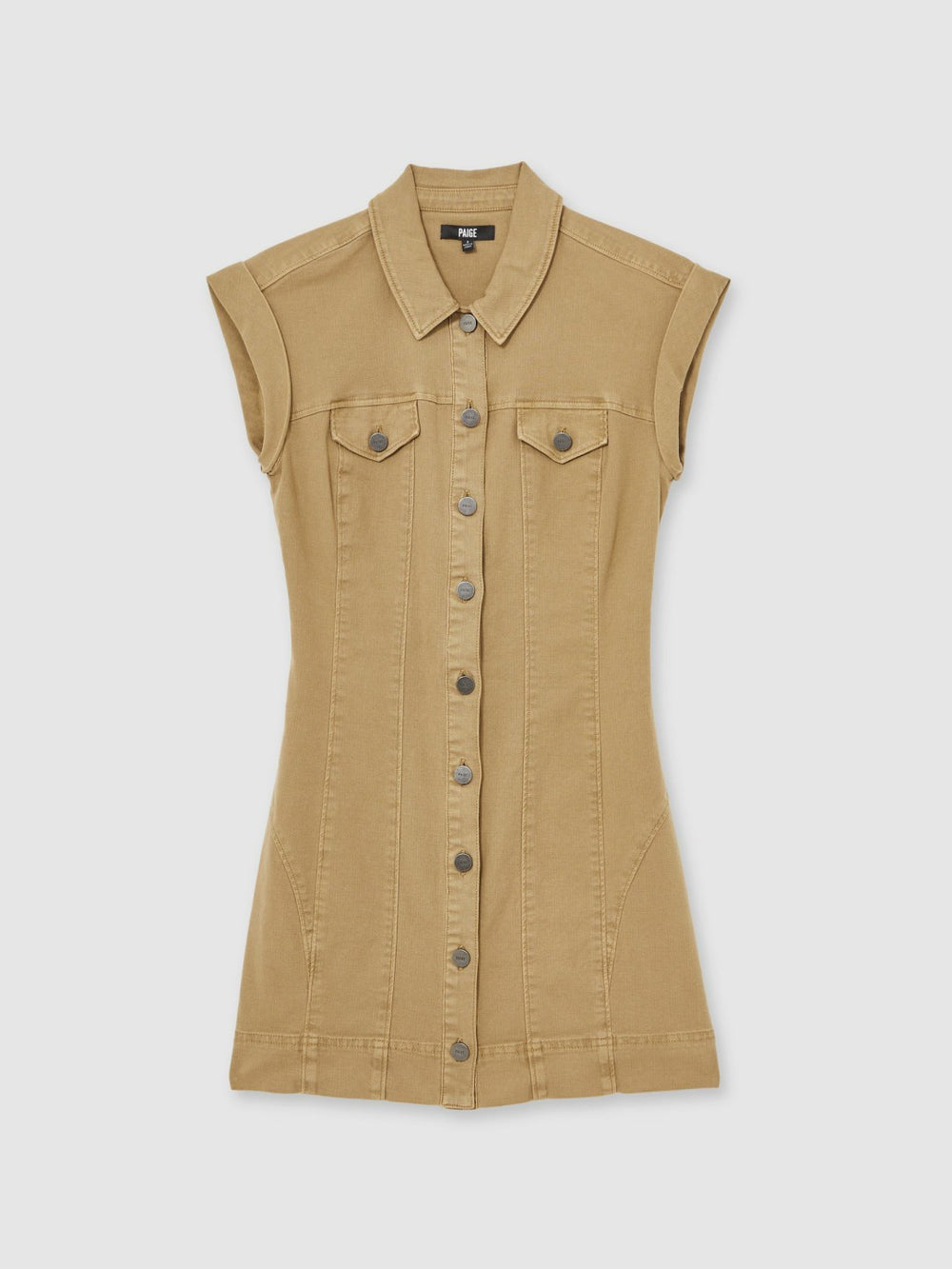 Paige Fern Beige Denim Button Through Mini Dress in Fern Beige | Reiss