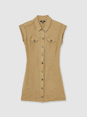 Paige Fern Beige Denim Button Through Mini Dress in Fern Beige | Reiss