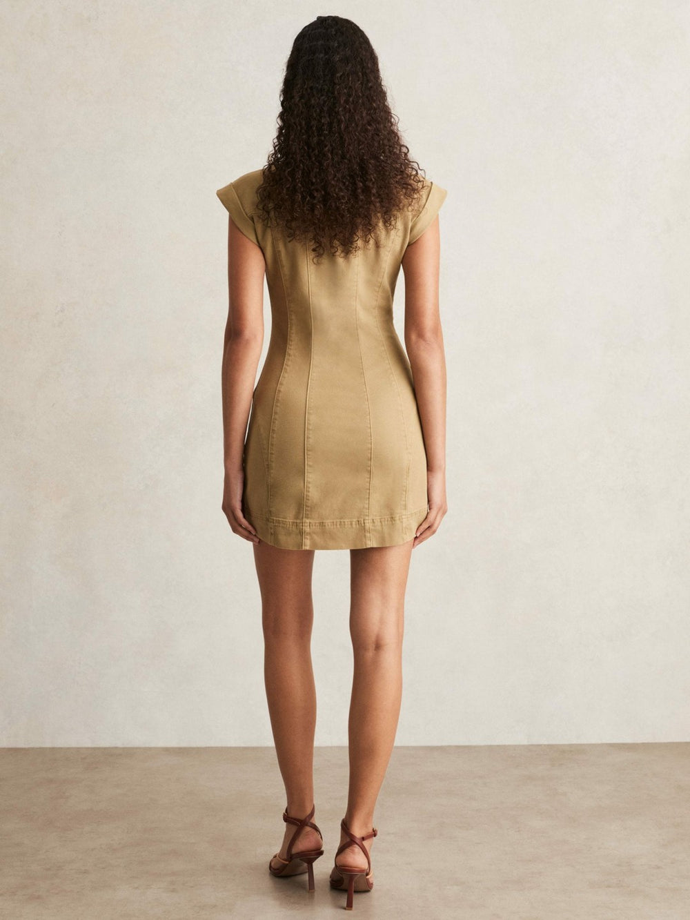 Paige Fern Beige Denim Button Through Mini Dress in Fern Beige | Reiss