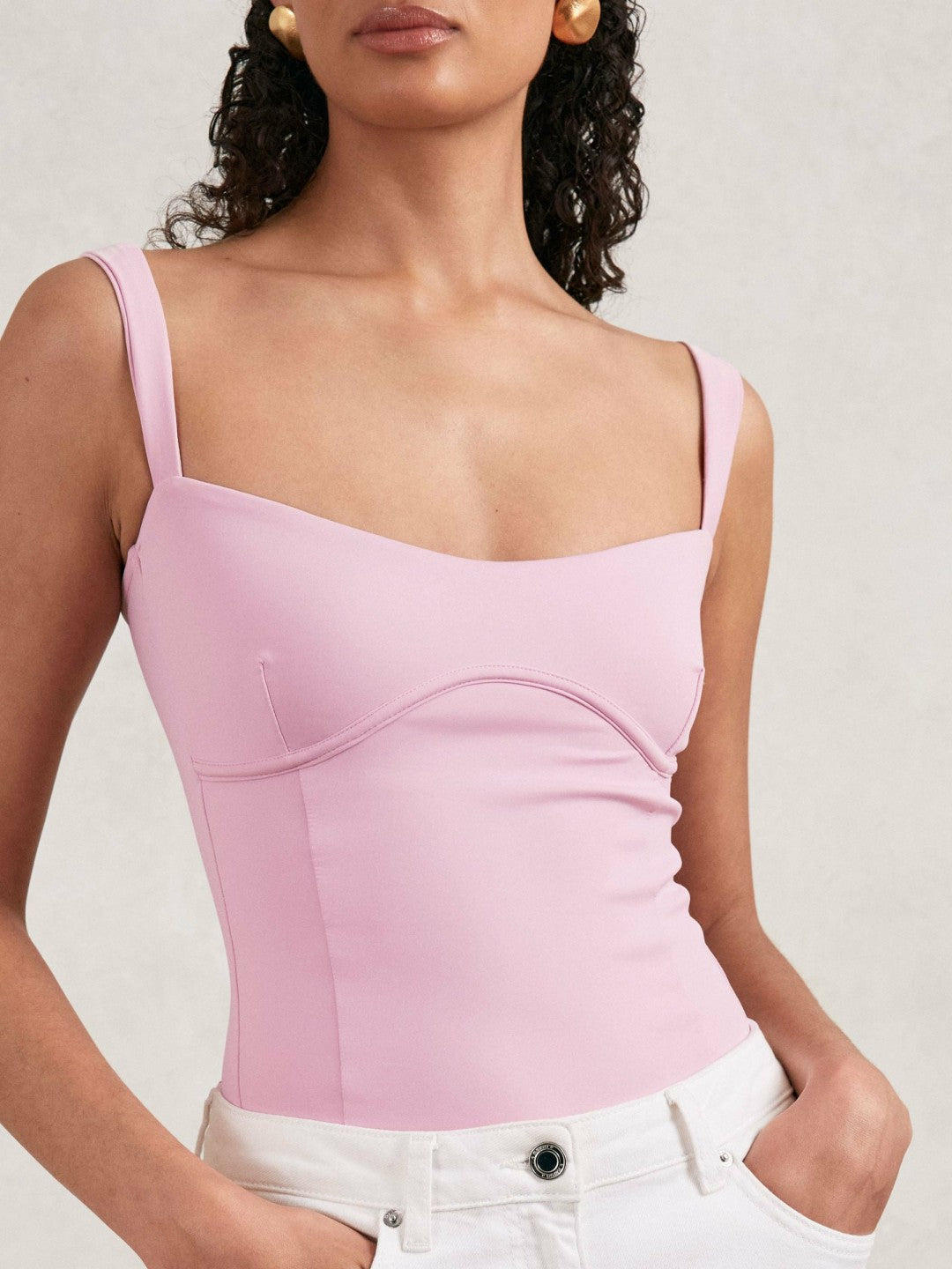 Good American Scuba Sweetheart Bodysuit in Light Pink | Reiss For Sale