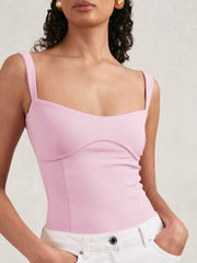 Good American Scuba Sweetheart Bodysuit in Light Pink | Reiss For Sale