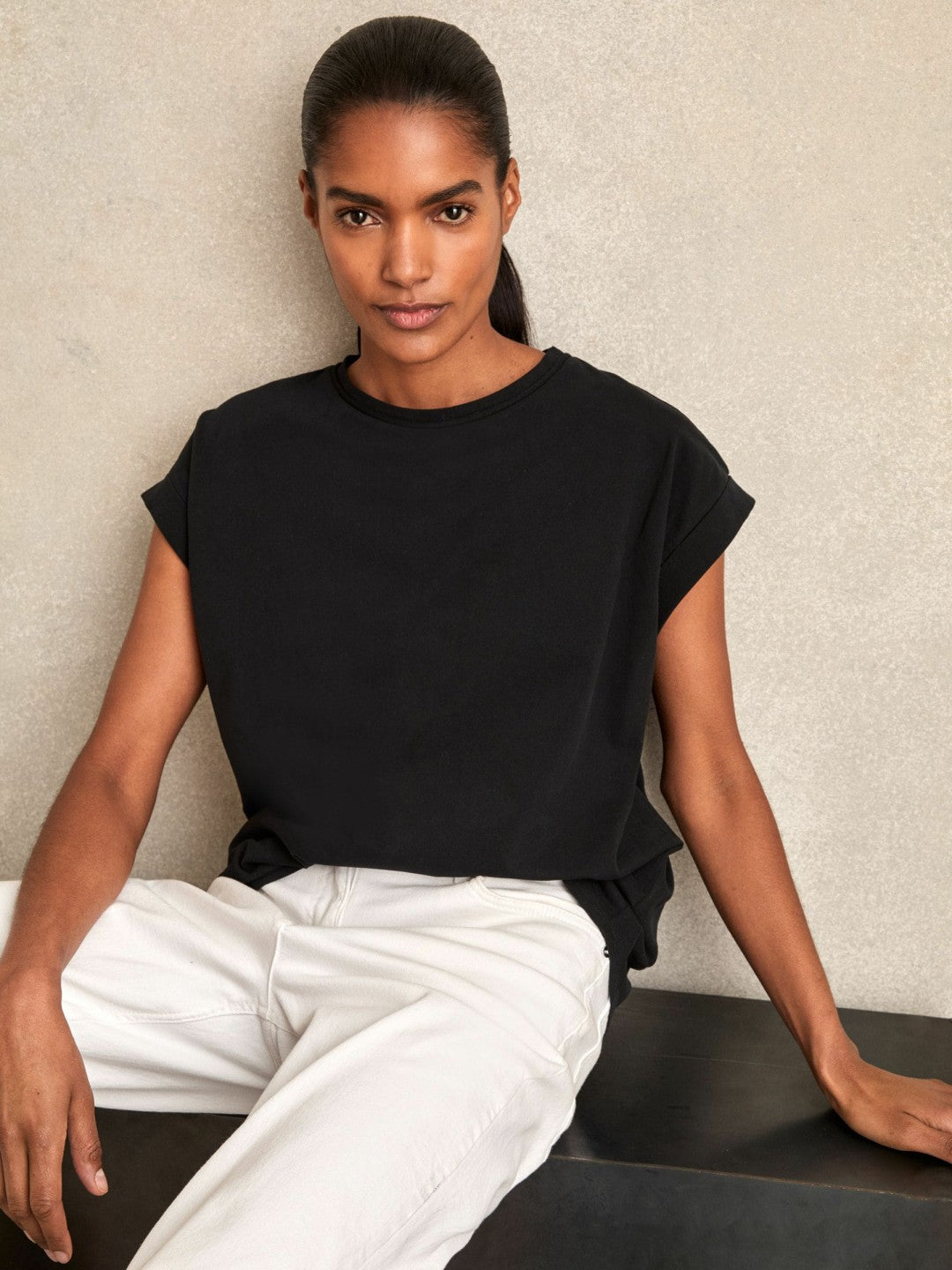 Brushed-Cotton Crew-Neck T-Shirt in Black | Reiss Sale