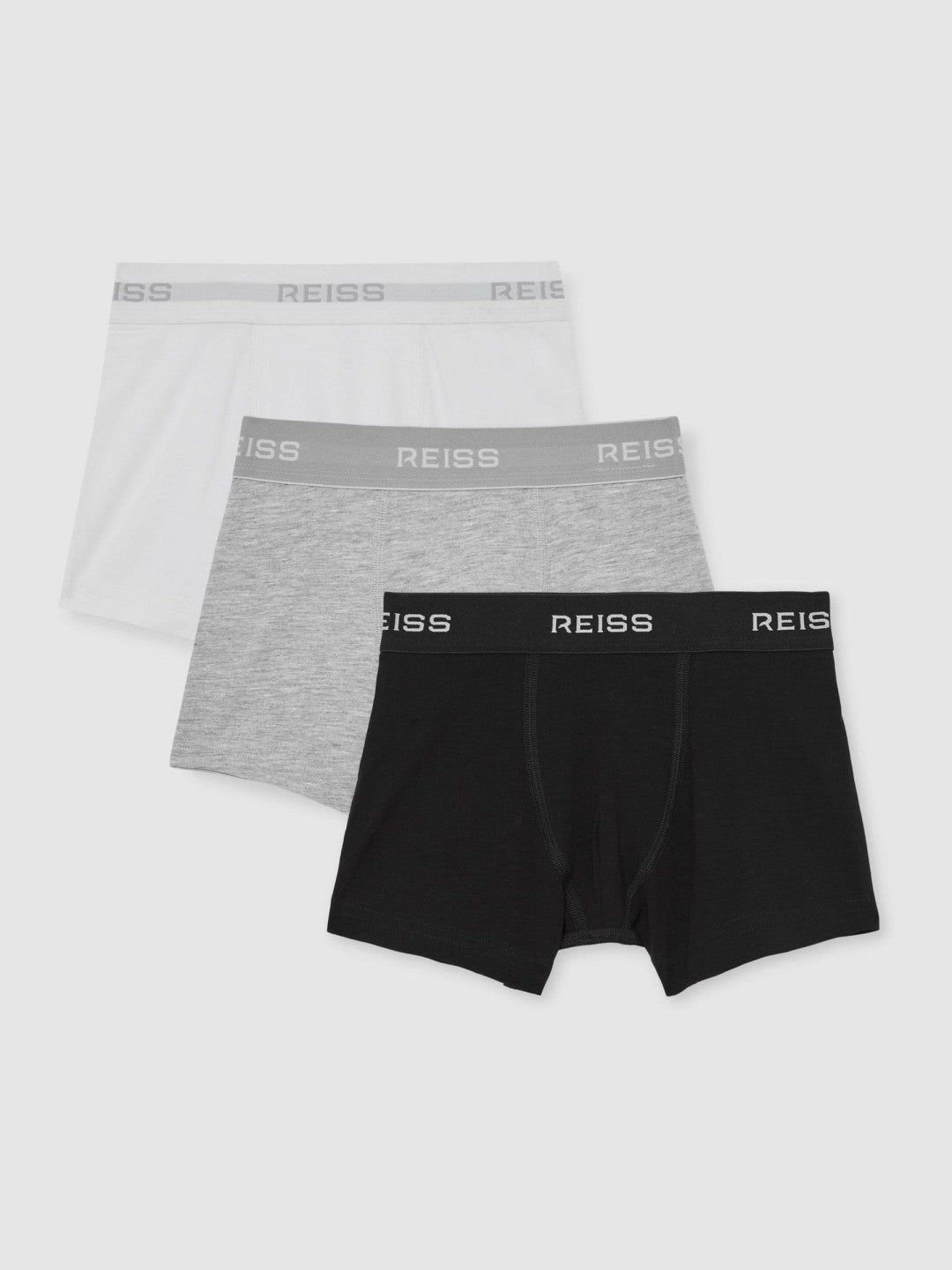 9-13 yrs Stretch-Cotton Logo-Waistband Boxer Shorts 3 Pack in White/Grey/Black | Reiss Near Me