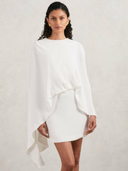 Halston Mini Ivory Asymmetric Cape Dress in Ivory | Reiss Near Me