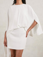 Halston Mini Ivory Asymmetric Cape Dress in Ivory | Reiss Near Me