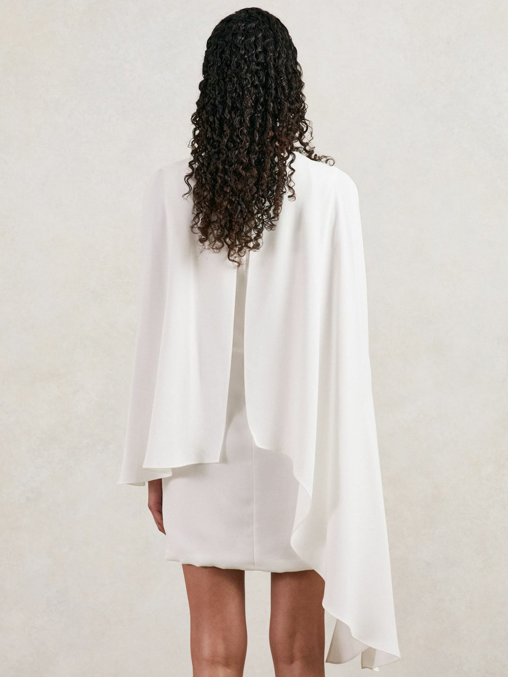Halston Mini Ivory Asymmetric Cape Dress in Ivory | Reiss Near Me