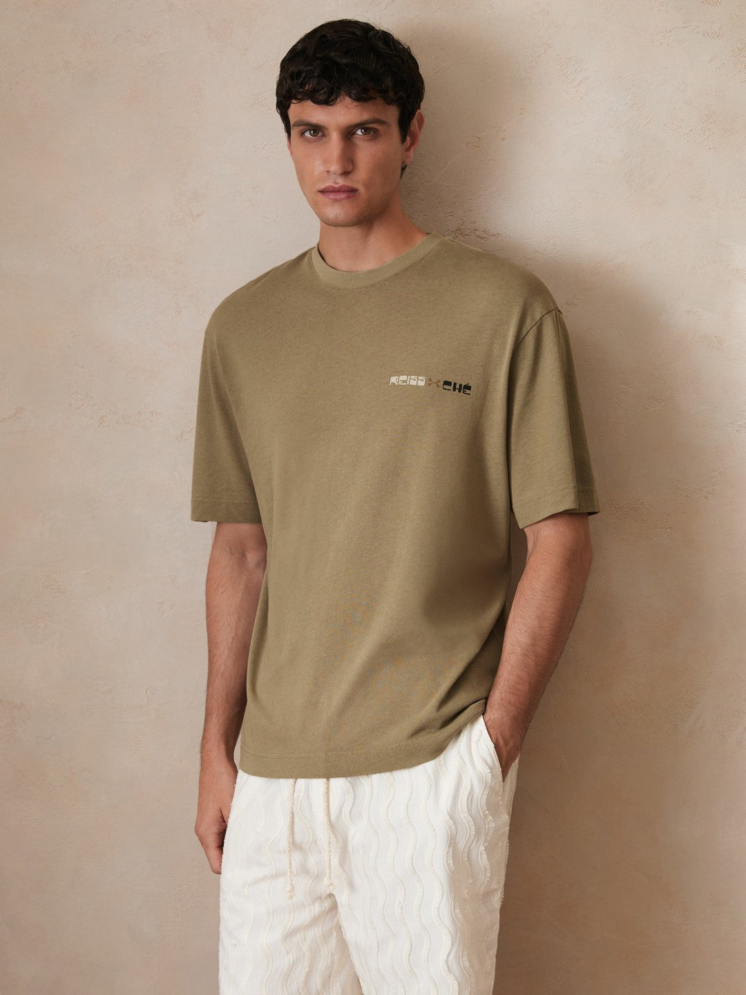 | Ché Cotton-Linen Sunset T-Shirt in Sage Green | Reiss Onsale