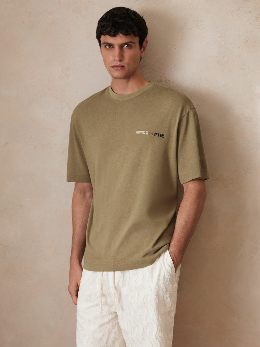 | Ché Cotton-Linen Sunset T-Shirt in Sage Green | Reiss Onsale