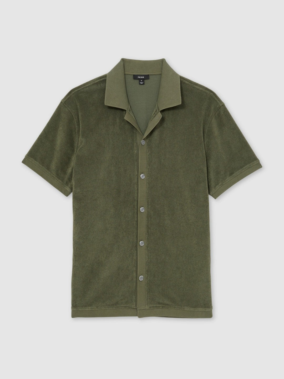 Cotton Blend Towelling Shirt in Green | Reiss Sale