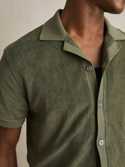 Cotton Blend Towelling Shirt in Green | Reiss Sale