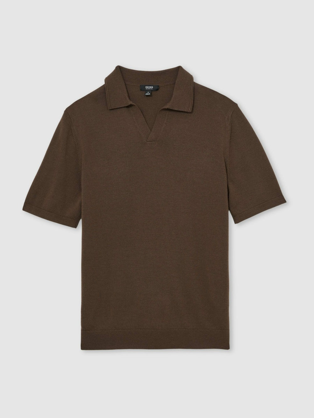 Merino Wool Open Collar Polo Shirt in Chocolate Brown | Reiss USA