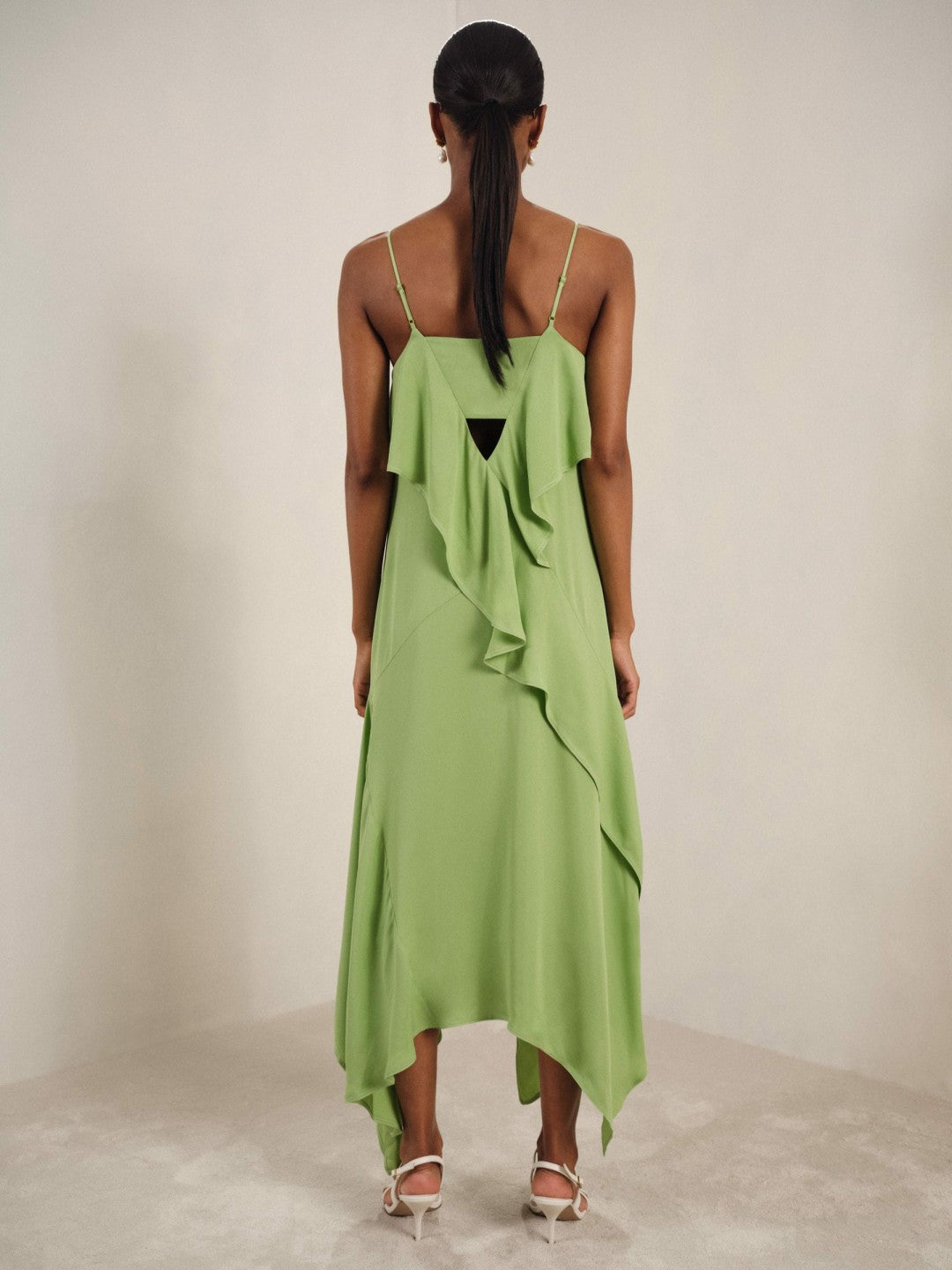 Ruffle-Detail Midi Dress in Green | Reiss Discount