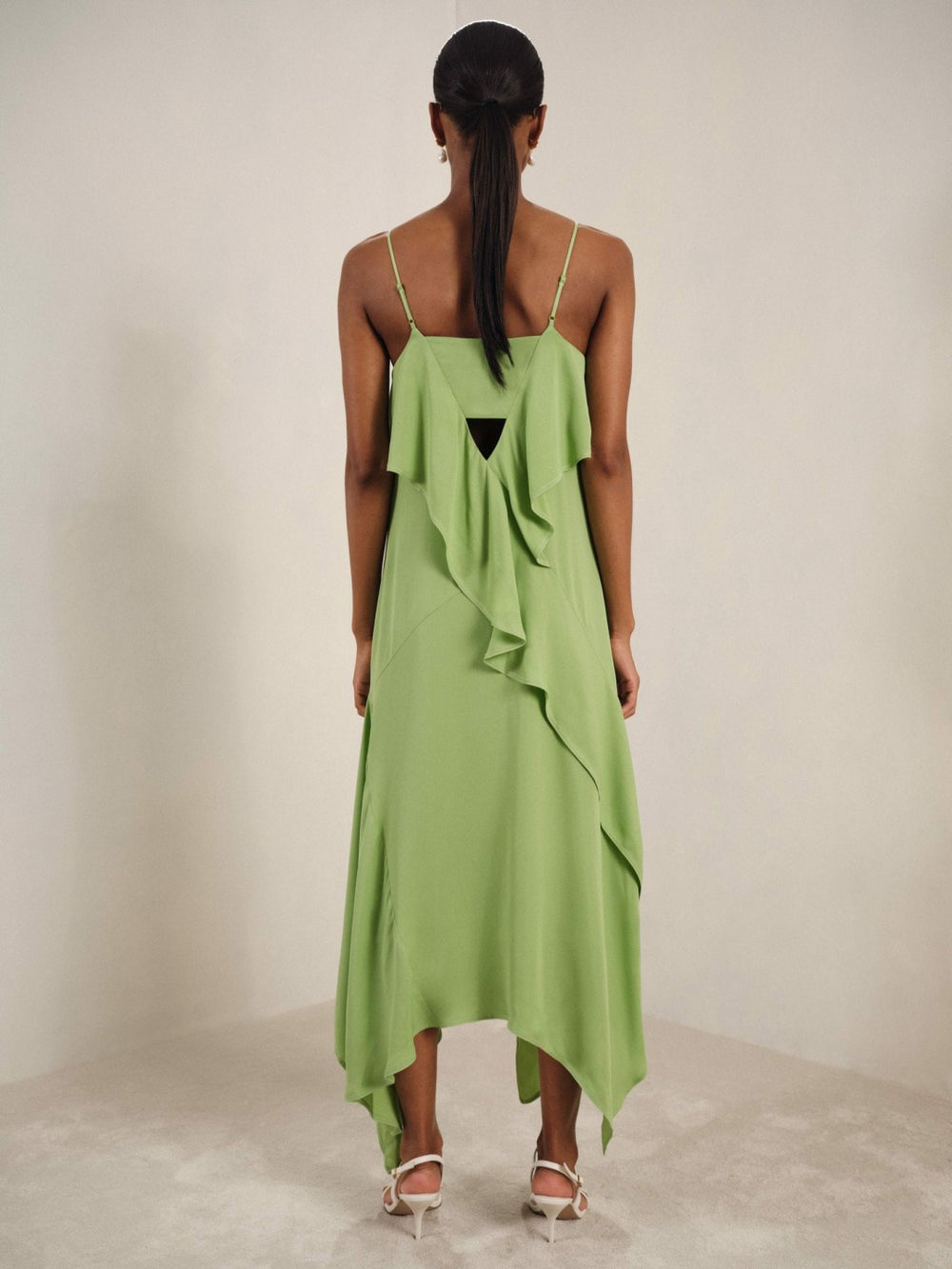 Ruffle-Detail Midi Dress in Green | Reiss Discount