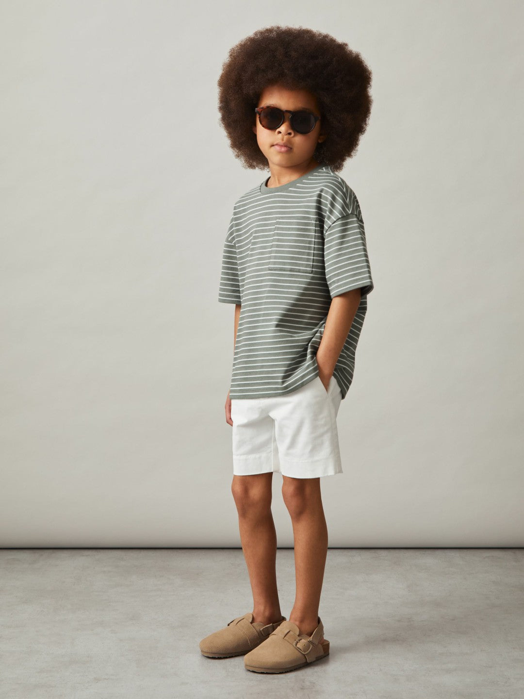 3-9 yrs Cotton-Blend Stripe T-Shirt in Sage/White | Reiss For Sale