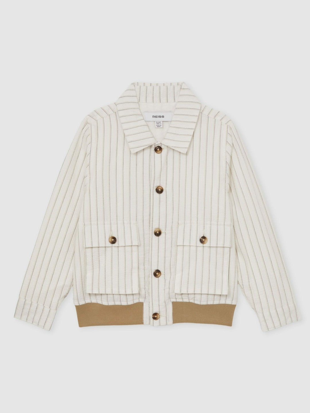 13-14 yrs Cotton Pinstripe Harrington Jacket in Off White/Taupe Brown | Reiss Sale