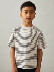 3-9 yrs Cotton-Blend Stripe T-Shirt in White/Navy | Reiss USA