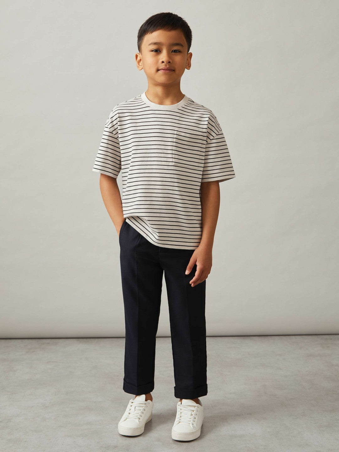 3-9 yrs Cotton-Blend Stripe T-Shirt in White/Navy | Reiss USA