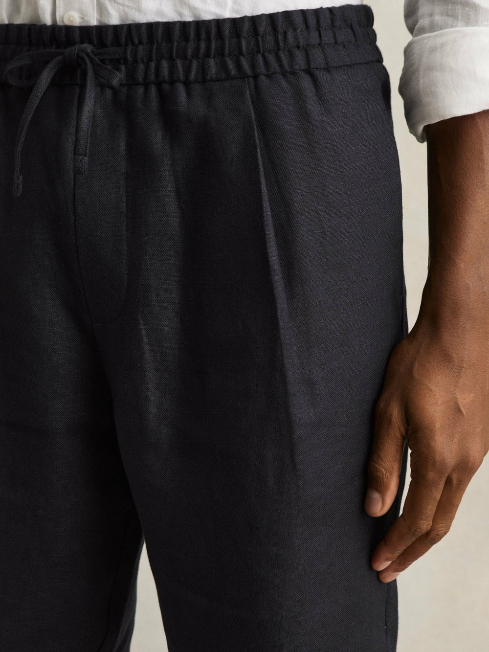 Linen Drawstring Shorts in Navy | Reiss Onsale
