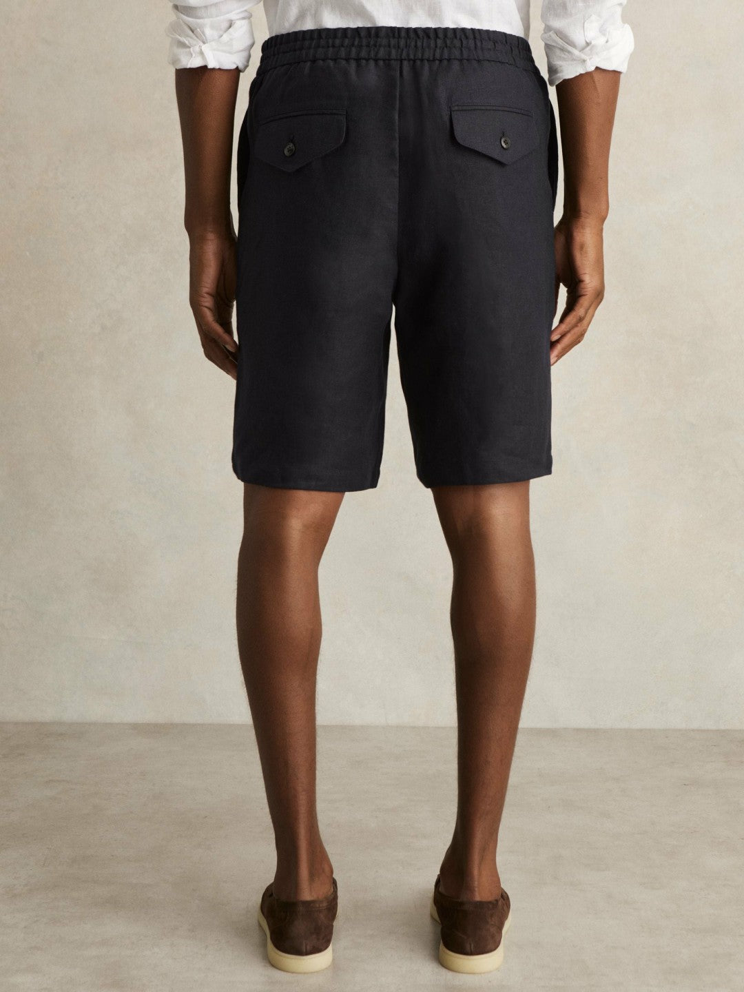 Linen Drawstring Shorts in Navy | Reiss Onsale