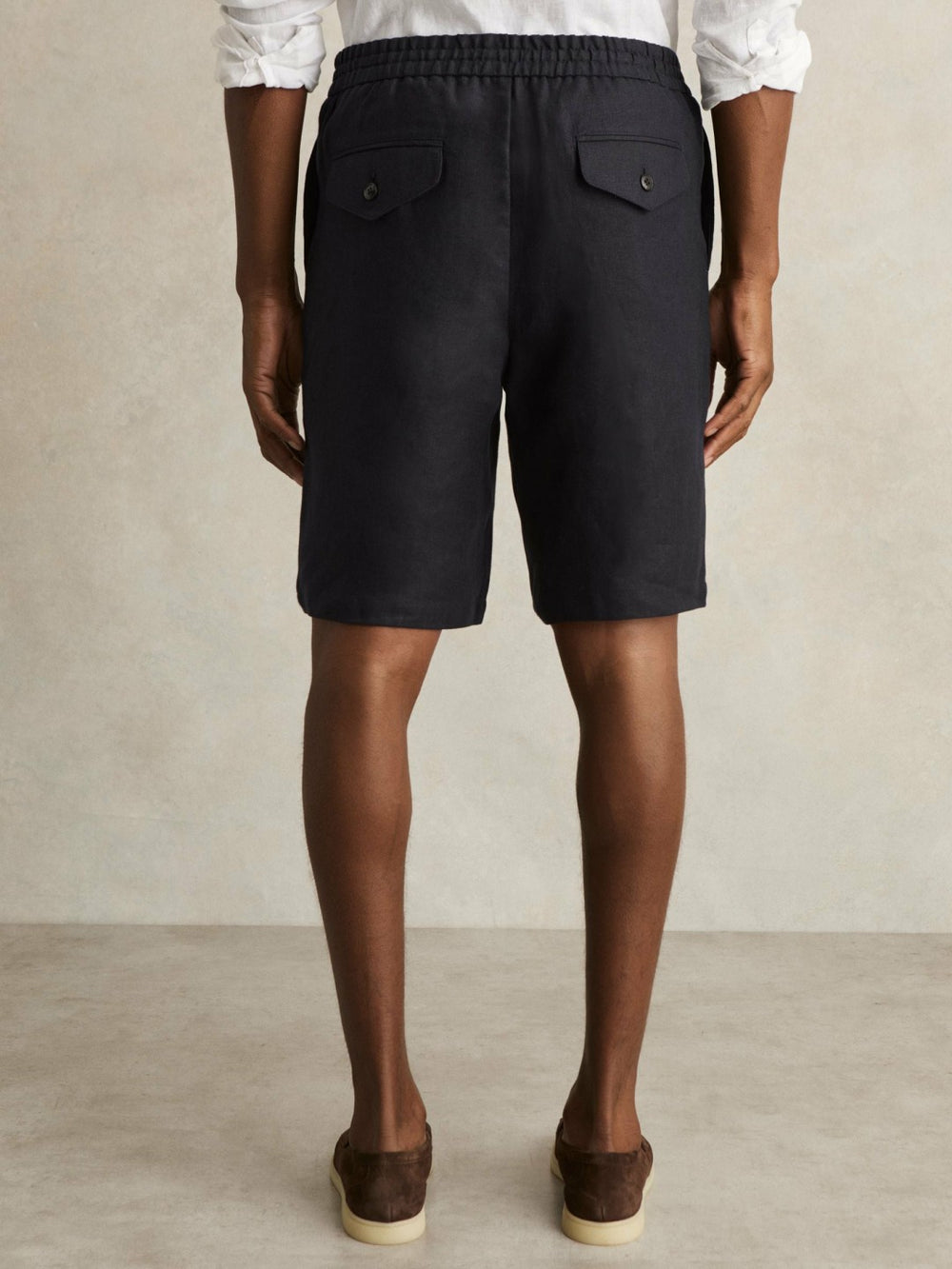 Linen Drawstring Shorts in Navy | Reiss Onsale