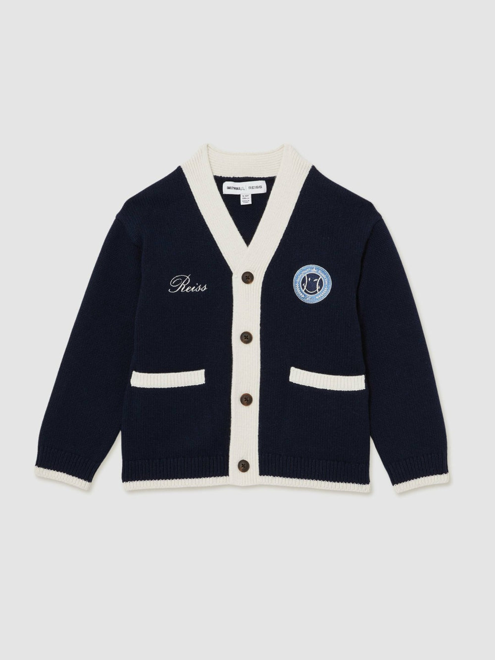 3-9 yrs SmileyWorld Logo Cardigan Unisex Fit in Off White | Reiss Onsale