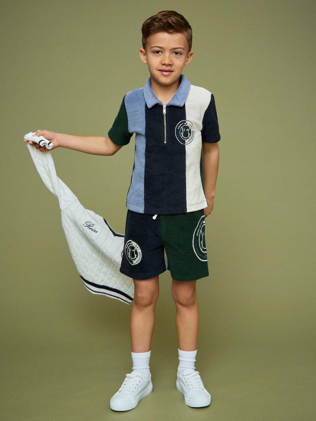 3-9 yrs SmileyWorld Towel Polo Shirt in Blue | Reiss Sale