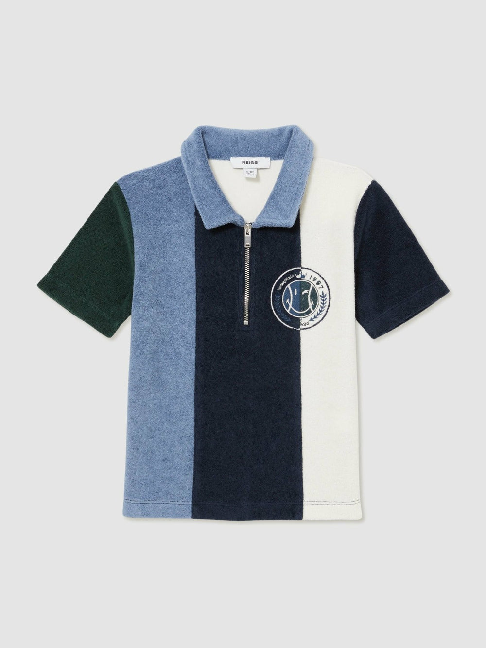 3-9 yrs SmileyWorld Towel Polo Shirt in Blue | Reiss Sale