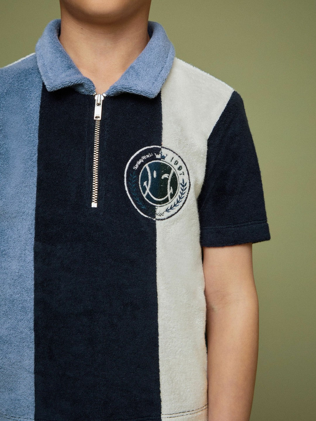 3-9 yrs SmileyWorld Towel Polo Shirt in Blue | Reiss Sale