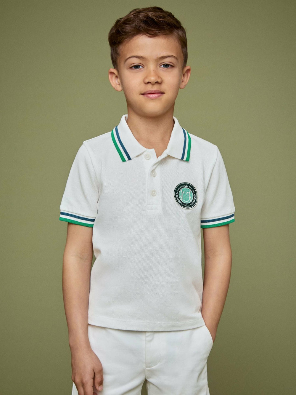 3-9 yrs SmileyWorld Piqué Polo Shirt in White | Reiss US