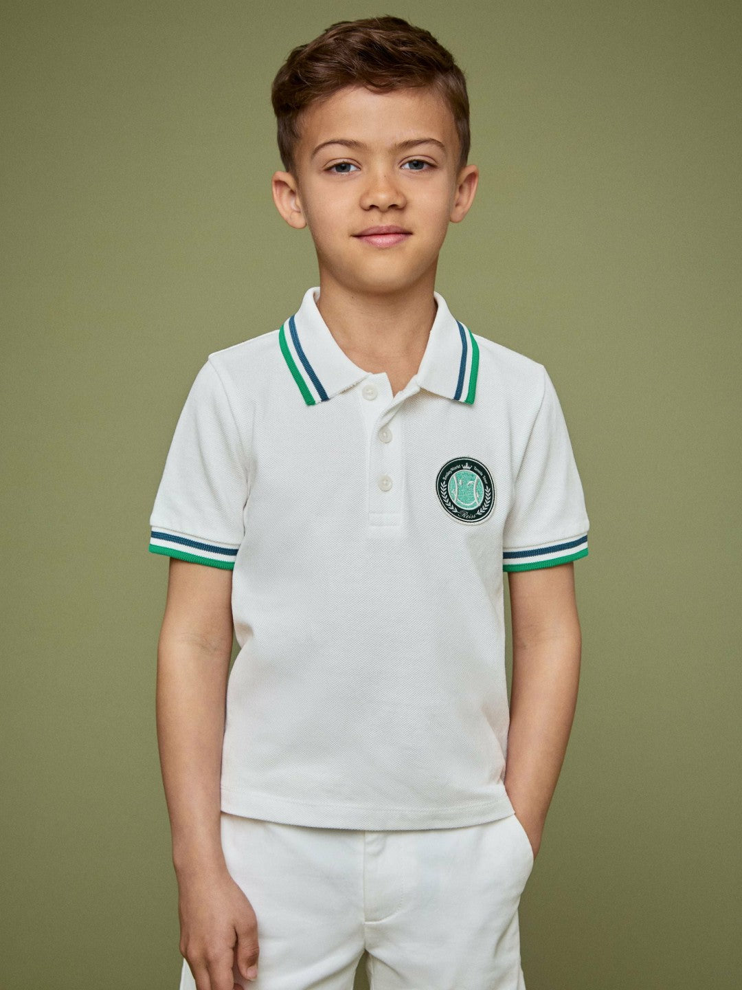 3-9 yrs SmileyWorld Piqué Polo Shirt in White | Reiss US