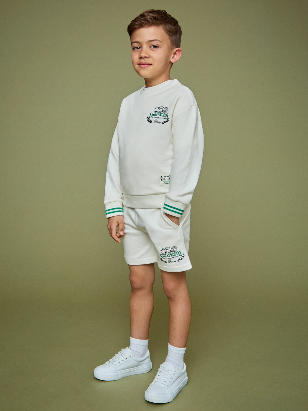 13-14 yrs SmileyWorld Logo Sweatshirt Unisex Fit in White | Reiss Discount
