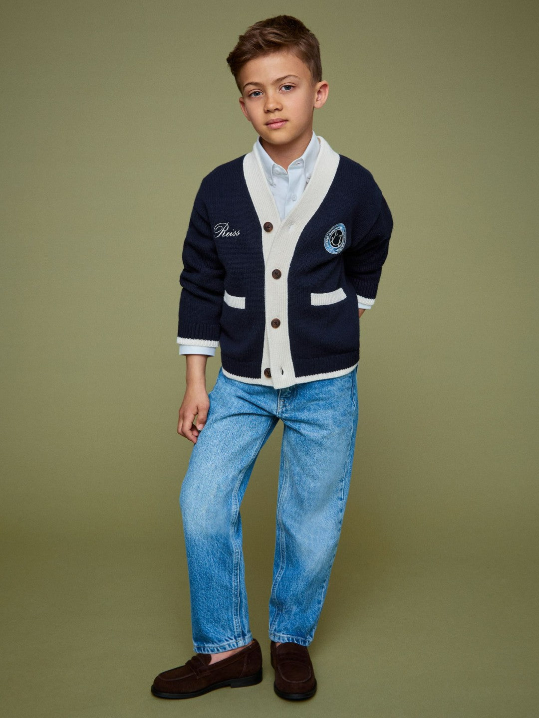 13-14 yrs SmileyWorld Logo Cardigan Unisex Fit in Off White | Reiss Near Me