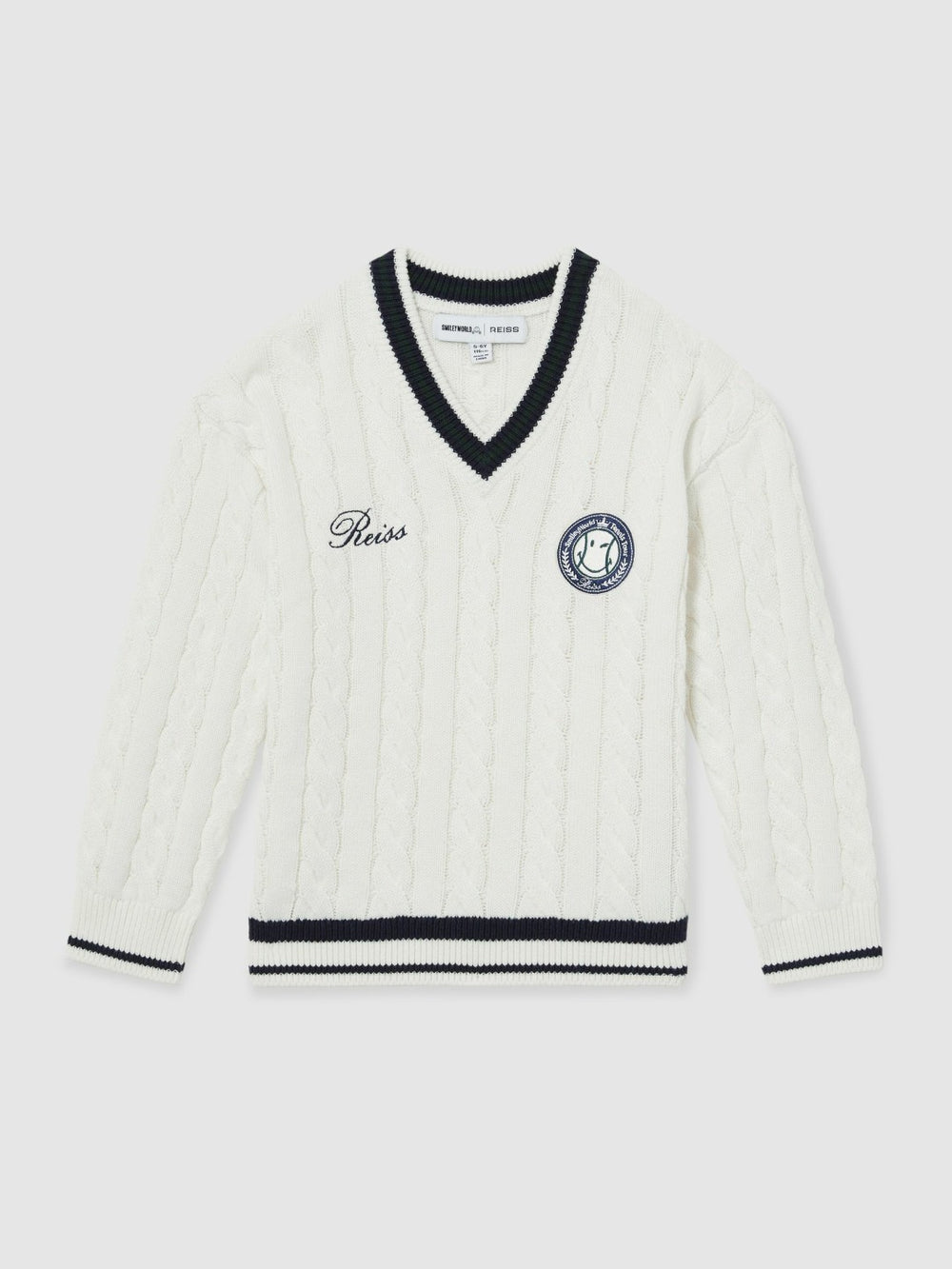 9-13 yrs SmileyWorld Cable-Knit Jumper Unisex Fit in Off White | Reiss USA
