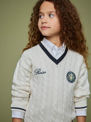 3-9 yrs SmileyWorld Cable-Knit Jumper Unisex Fit in Off White | Reiss Near Me