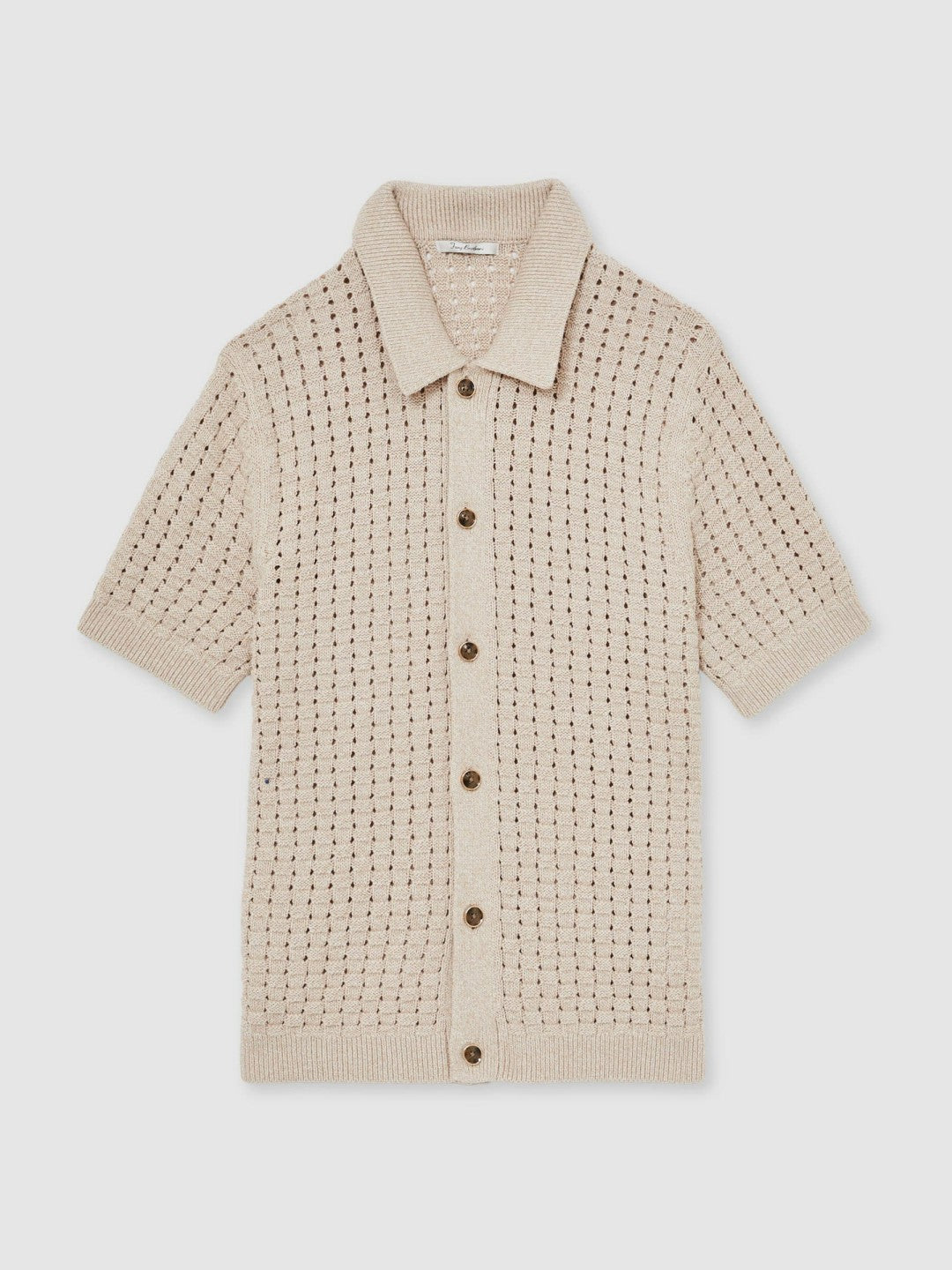 Basketweave Knit Button Through Cotton Blend Shirt in Stone | Reiss For Sale
