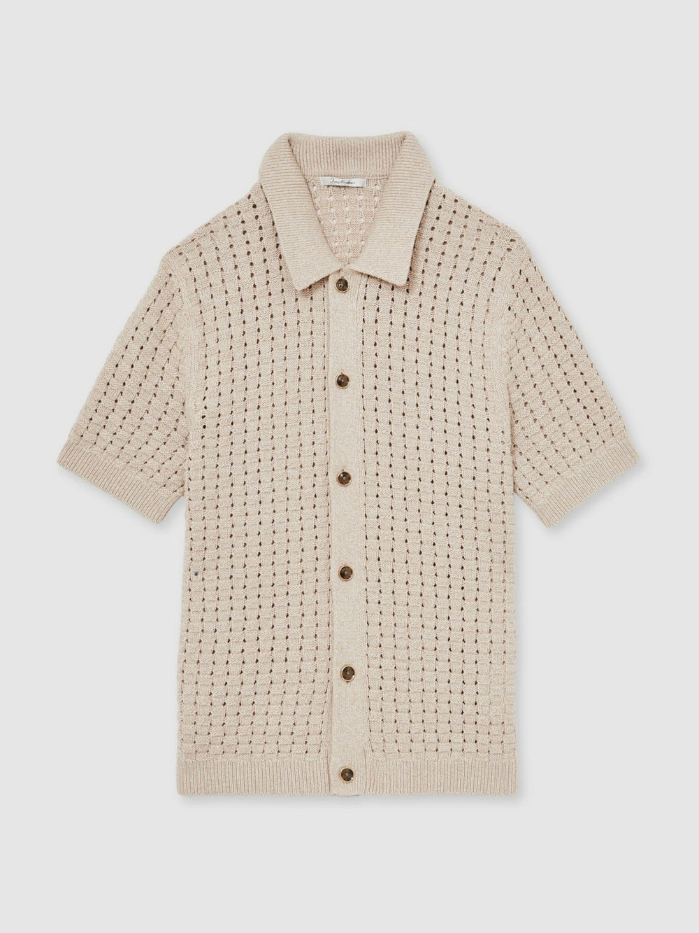 Basketweave Knit Button Through Cotton Blend Shirt in Stone | Reiss For Sale