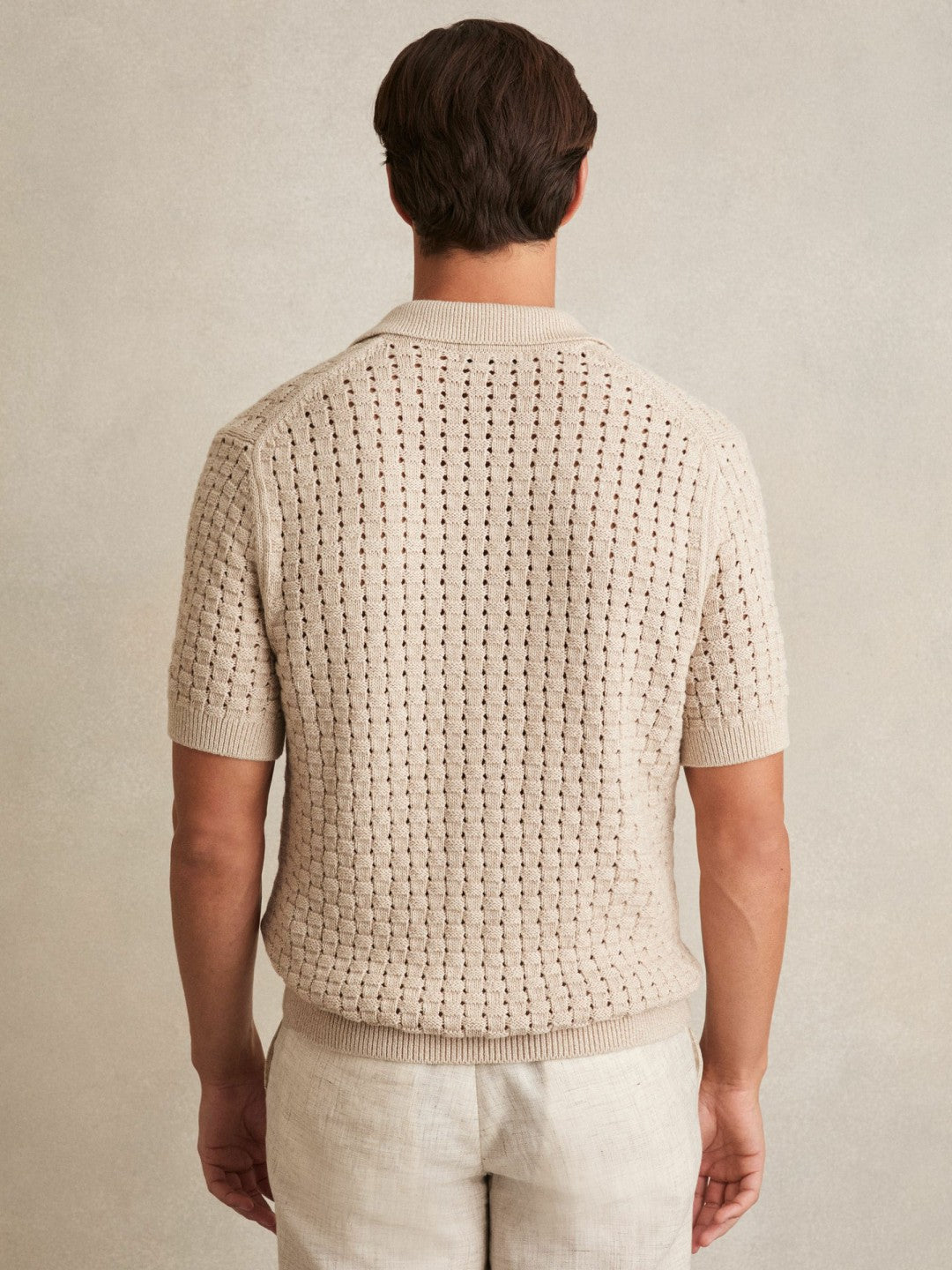 Basketweave Knit Button Through Cotton Blend Shirt in Stone | Reiss For Sale