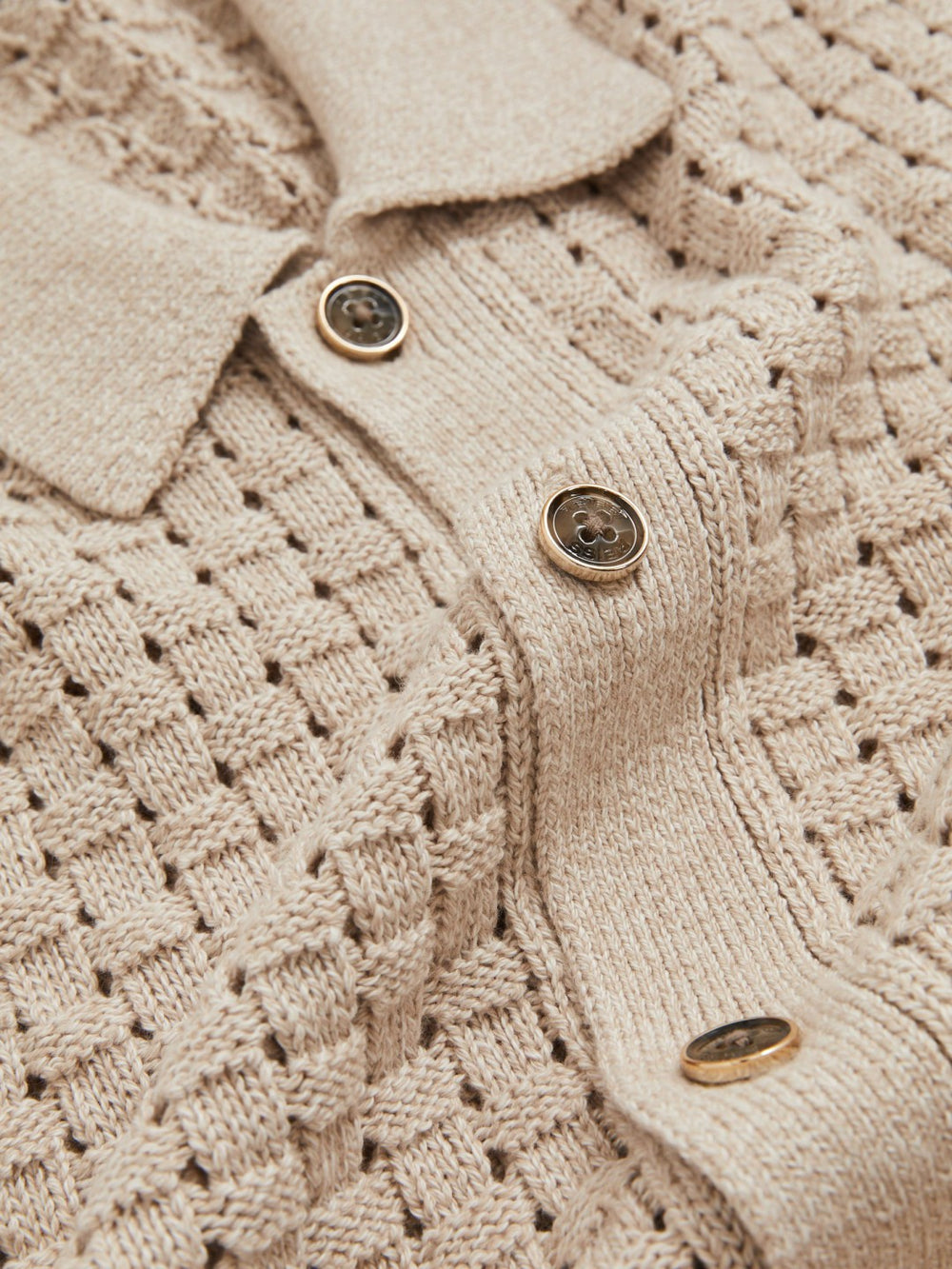 Basketweave Knit Button Through Cotton Blend Shirt in Stone | Reiss For Sale
