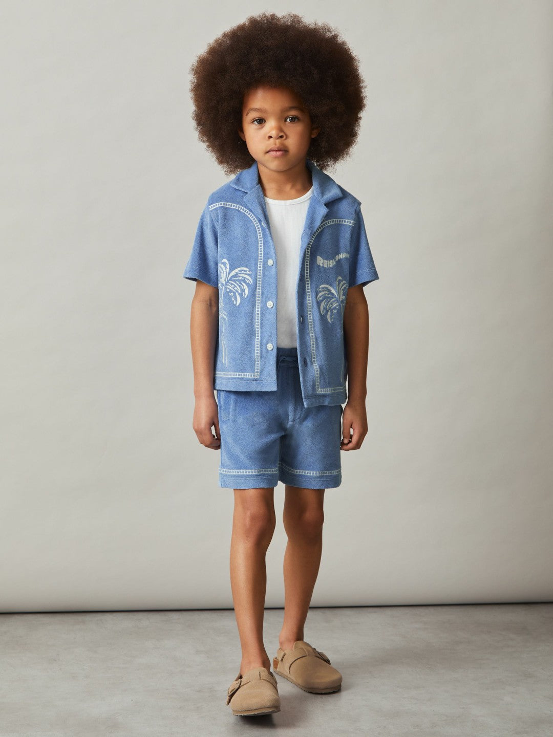 13-14 yrs Towelling Brand-Embroidered Shorts in Airforce Blue | Reiss USA
